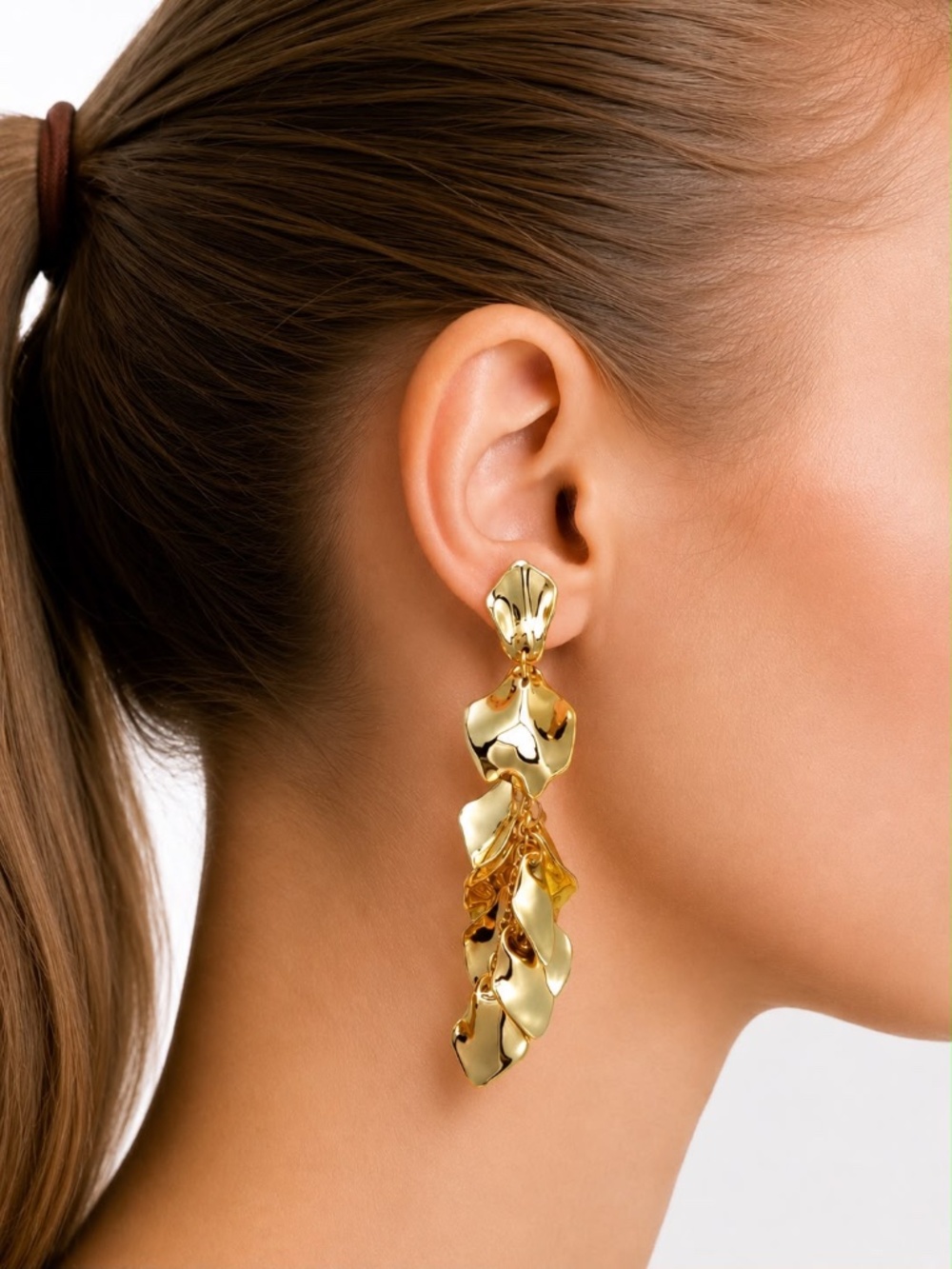 Abstract Statement Earrings Gold Tone Dangle Long Waterfall Chunky Drop gift